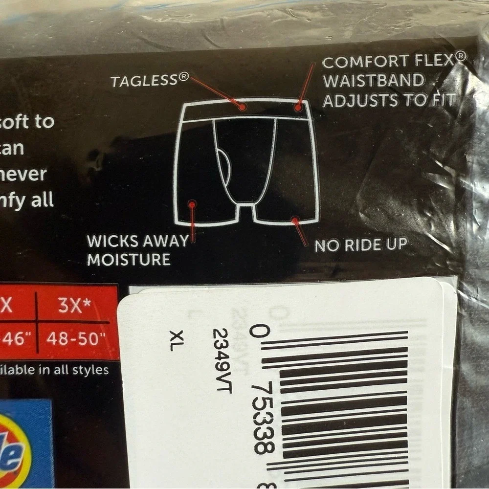 Bundle of 2 Hanes Tagless Boxer Briefs‎ 2-Pack Cotton Gray Black Men's XL NWT